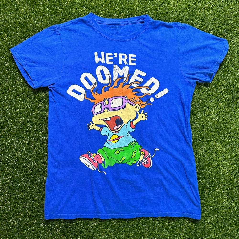 Nickelodeon Rugrats Mens T-Shirt Blue Chuckie We're Doomed Men’s Medium